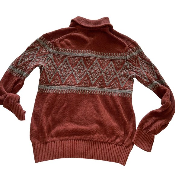 Banana Republic FALL rust Italian  LINEN FaIr Isle Shawl neck L - Picture 3 of 5